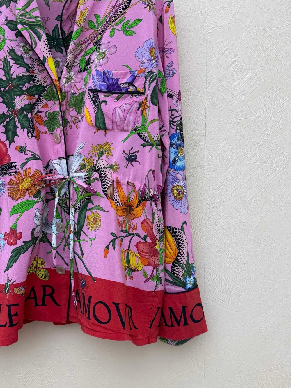 🚩steal Gucci Pink Floral Drawstring Blazer with Red Hem - Picture 2 of 7